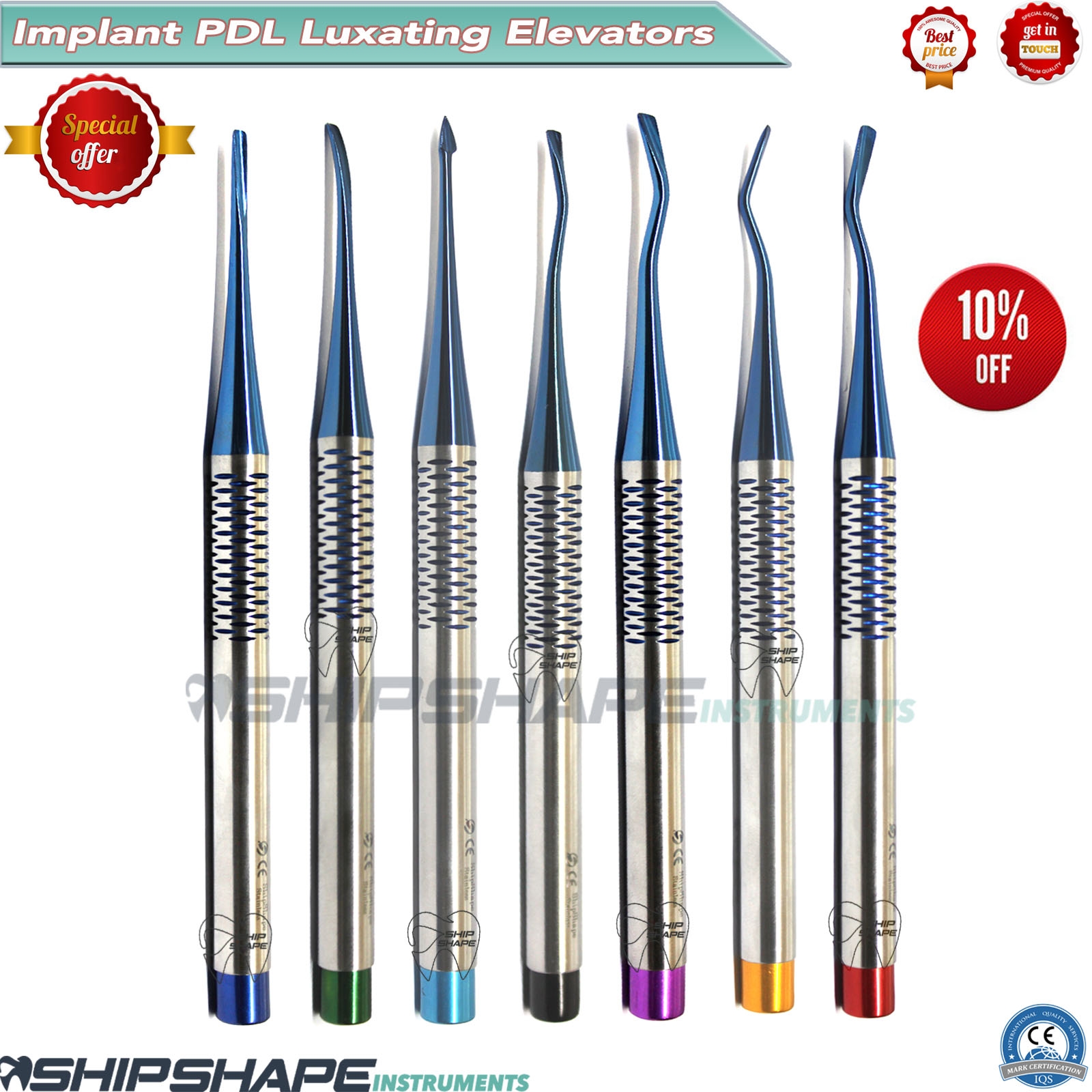 PDL Luxating Root Elevators Dental Precise Periotomes Titanium Coated Tips Set of 7-1943