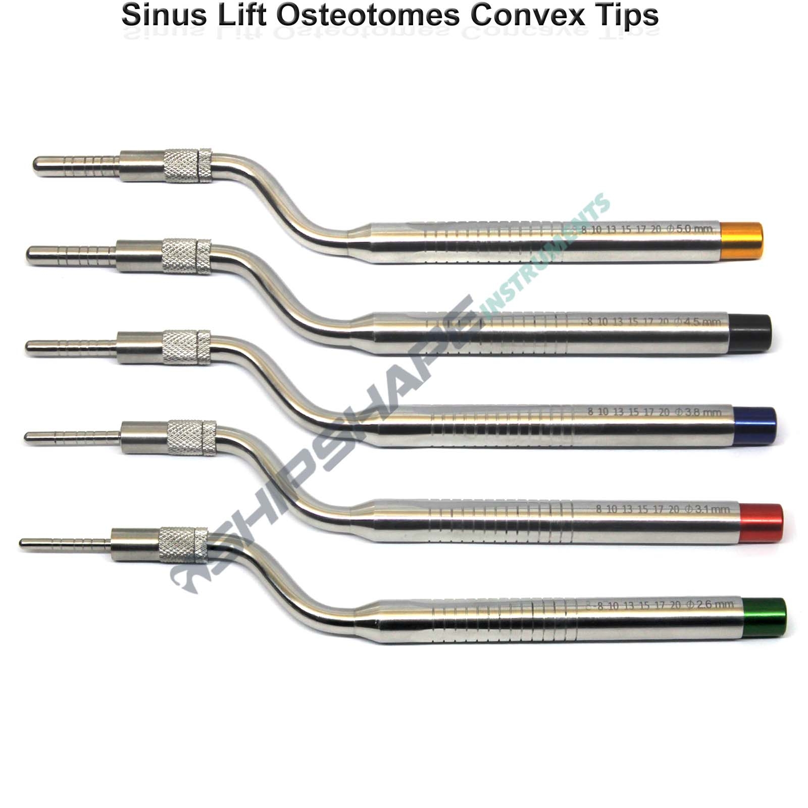 5 pcs Osteotomes Convex tip Angled Dental implant Instruments with Surgical Cassette-1345